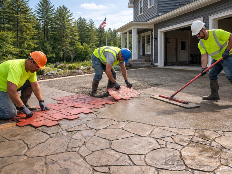 Residential Stamped Concrete, finished concrete services Maine, custom home builder Downeast Maine, Ellsworth Maine contractor, Bar Harbor construction, Maine carpenters, home renovation Downeast Maine, deck builder Maine